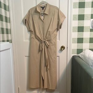 NWT Lauren Ralph Lauren Beige Shirtdress with Tie-Waist Size 14